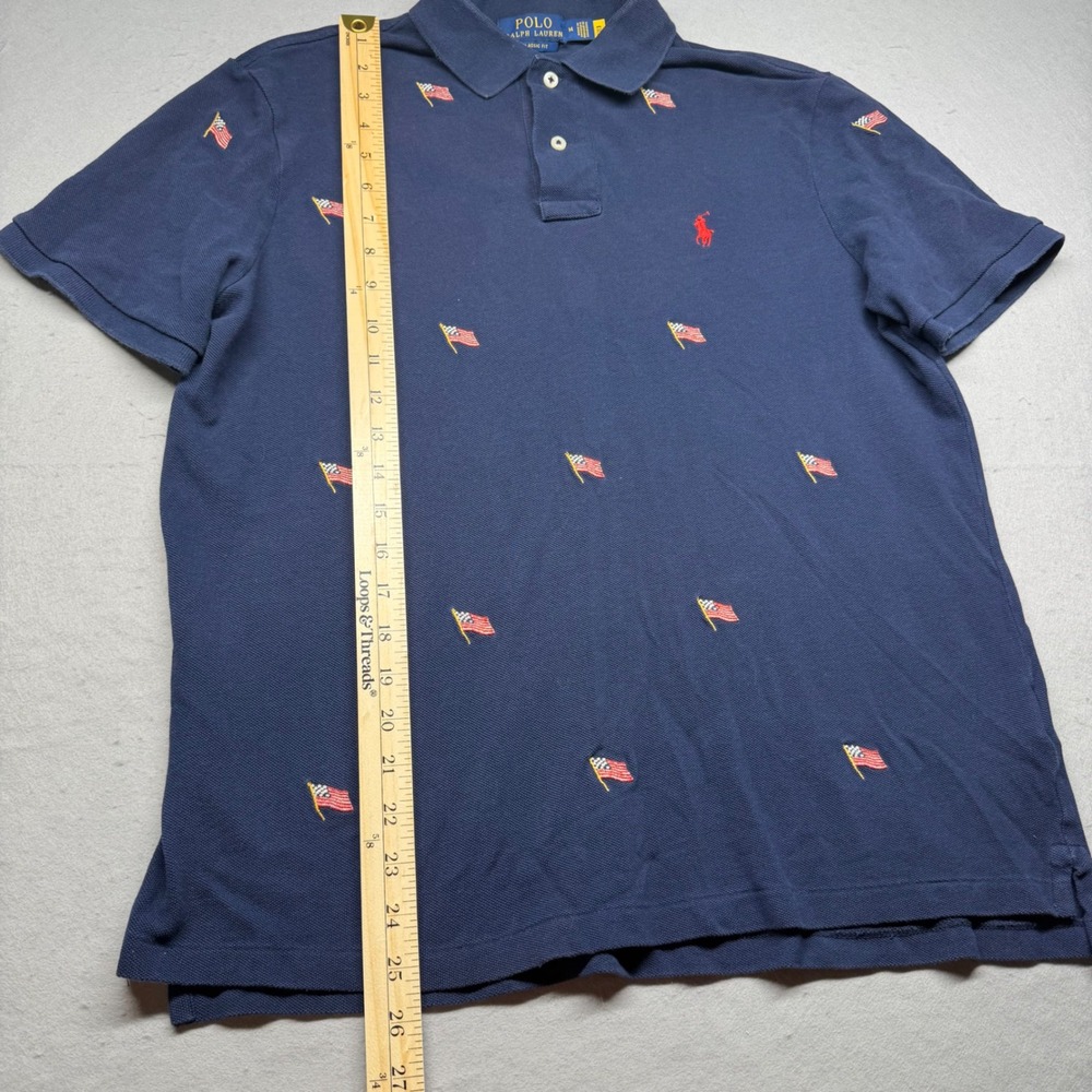 Polo Ralph Lauren Mens Navy Blue American Flag Embroidered Polo Shirt Medium - Picture 5 of 7
